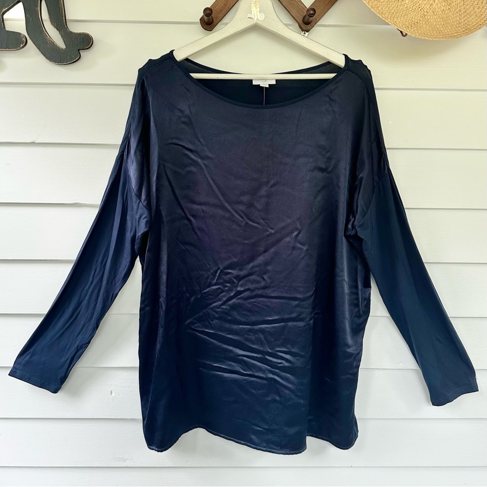 NEW J. Jill Navy Blue Satin Long Sleeve Tunic Top